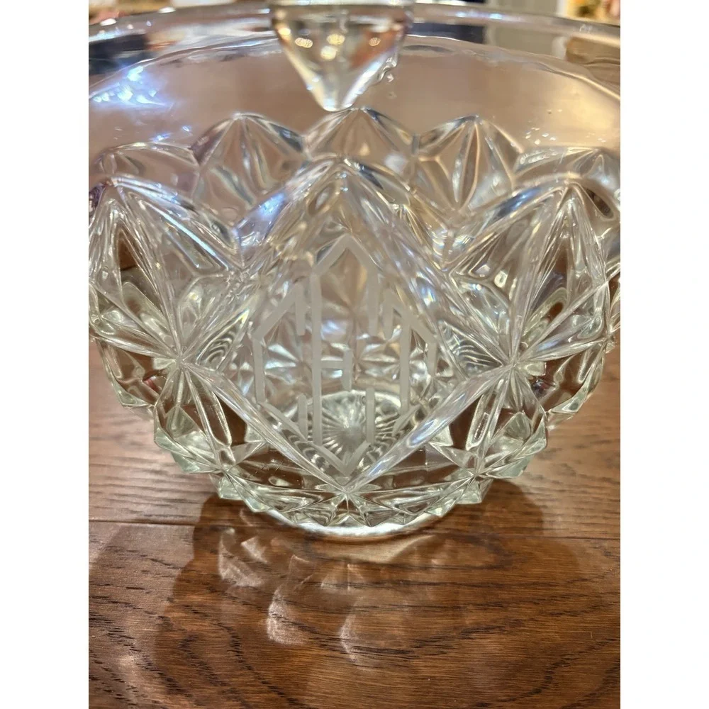 Tiffin Franciscan Glass Basket Williamsburg Pressed Clear Flower Arrangement